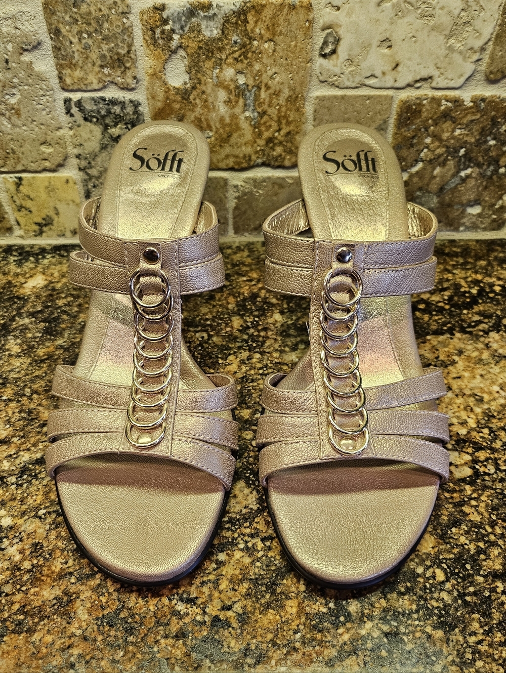 Women's Metallic Gold Strappy Slide Sandals